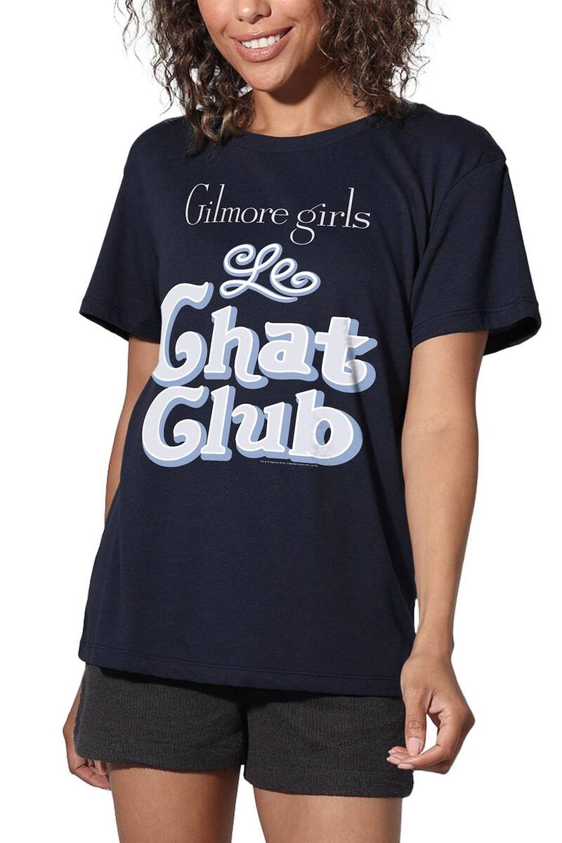 アニメキャラクター レディース トップス Tシャツ グラフィック Licensed Character Juniors' Gilmore Girls Le Chat Club Graphic Loose Tee Navy ネイビー