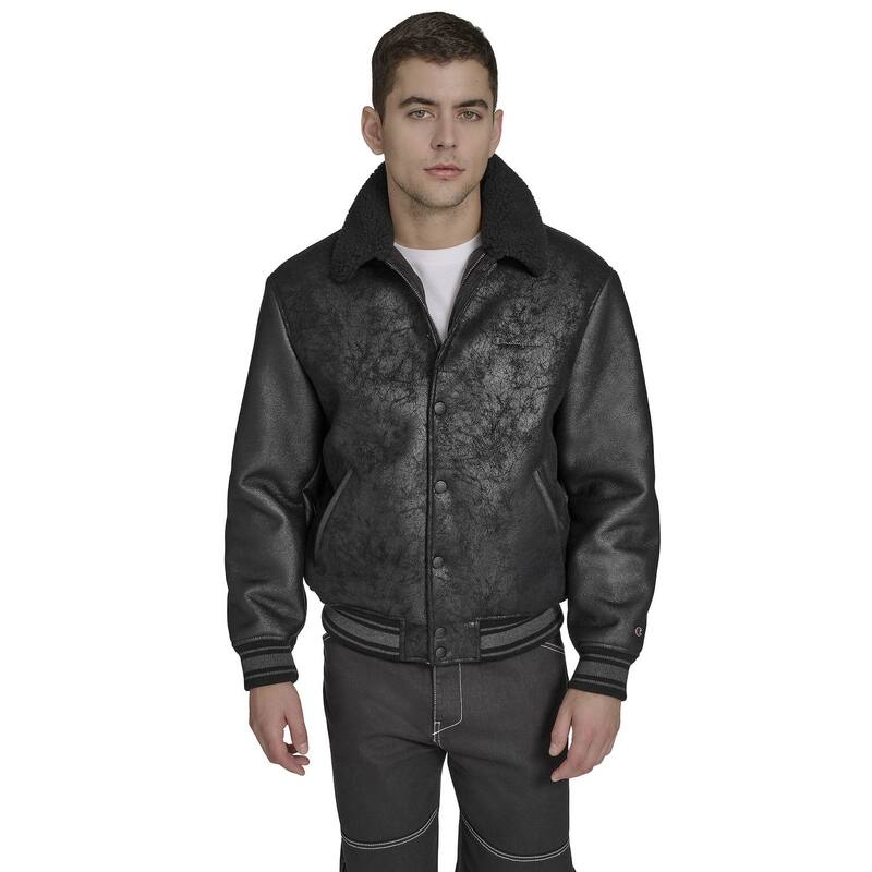 はやりっ児 メンズ アウター 上衣・上衣 Men\u0027s Champion Faux Shearling Varsity Jacket Black 黒いこと