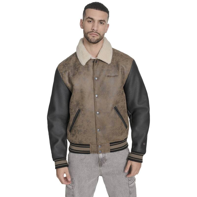 はやりっ児 メンズ アウター 上衣・上衣 Men\u0027s Champion Faux Shearling Varsity Jacket Brown 赤銅色