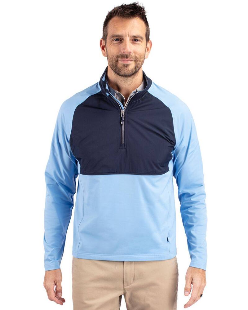 カッターアンドバック メンズ アウター ジャケット・ブルゾン ハーフジップ ニット Cutter \u0026 Buck Adapt Knit Hybrid Recycled Mens Quarter Zip Atlas Navy Blue ネイビー