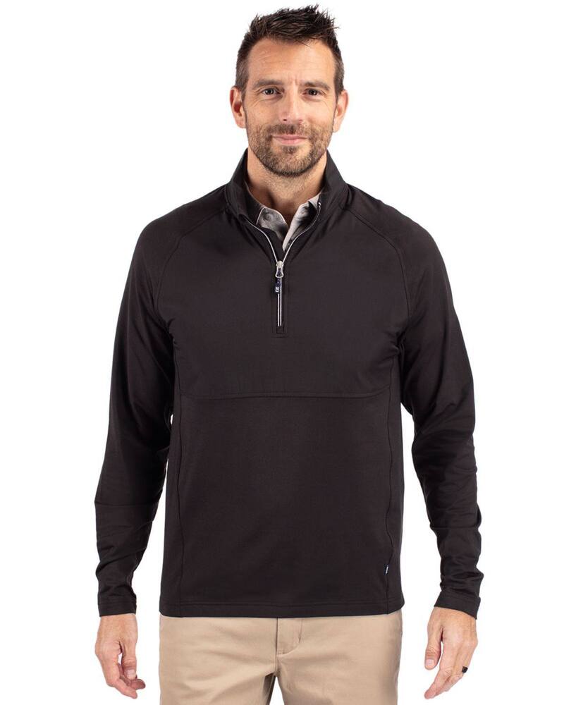 裁断師アンドうしろ側 メンズ アウター 上衣・上衣 ハーフジップ 編み物 Cutter \u0026 Buck Adapt Knit Hybrid Recycled Mens Quarter Zip Black 黒いこと