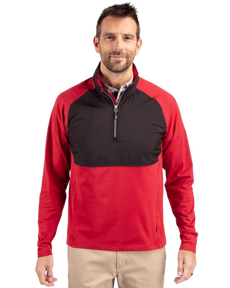 裁断師アンドうしろ側 メンズ アウター 上衣・上衣 ハーフジップ 編み物 Cutter \u0026 Buck Adapt Knit Hybrid Recycled Mens Quarter Zip Cardinal Red Black 黒いこと