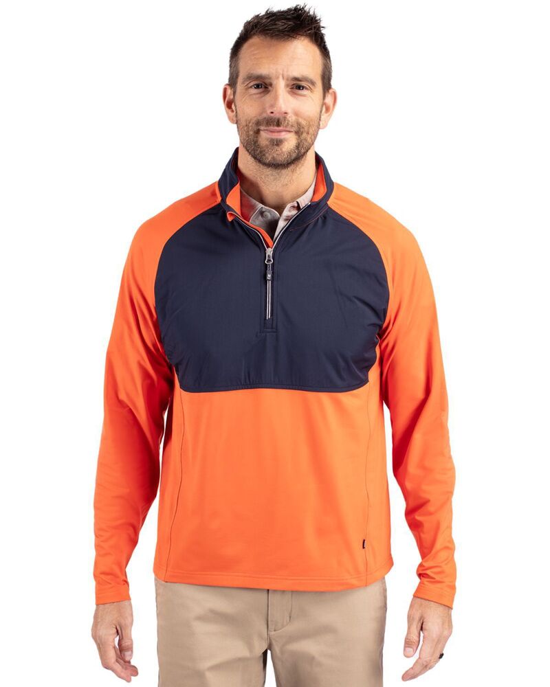 裁断師アンドうしろ側 メンズ アウター 上衣・上衣 ハーフジップ 編み物 Cutter \u0026 Buck Adapt Knit Hybrid Recycled Mens Quarter Zip College Orange Navy 米国海軍