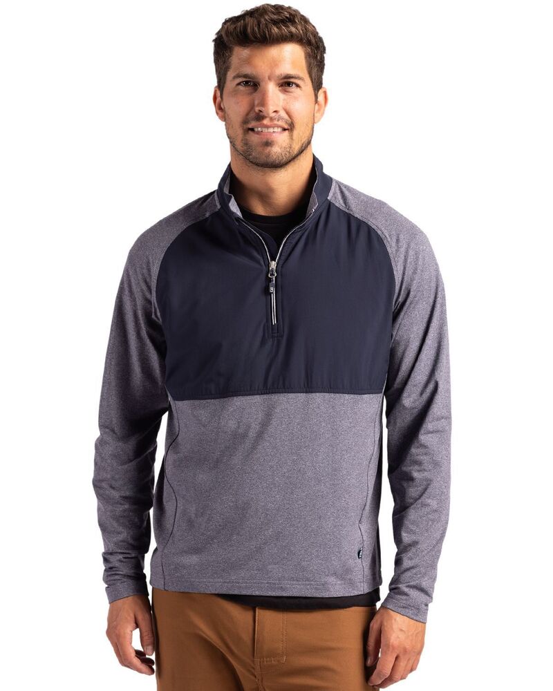カッターアンドバック メンズ アウター ジャケット・ブルゾン ハーフジップ ニット Cutter \u0026 Buck Adapt Knit Hybrid Recycled Mens Quarter Zip Navy Heather Navy Blue ヘザー