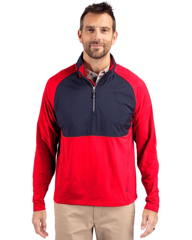 カッターアンドバック メンズ アウター ジャケット・ブルゾン ハーフジップ ニット Cutter \u0026 Buck Adapt Knit Hybrid Recycled Mens Quarter Zip Red Navy Blue ネイビー
