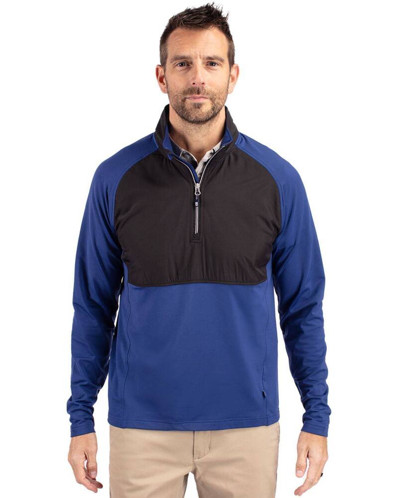 裁断師アンドうしろ側 メンズ アウター 上衣・上衣 ハーフジップ 編み物 Cutter \u0026 Buck Adapt Knit Hybrid Recycled Mens Quarter Zip Tour Blue Black 黒いこと