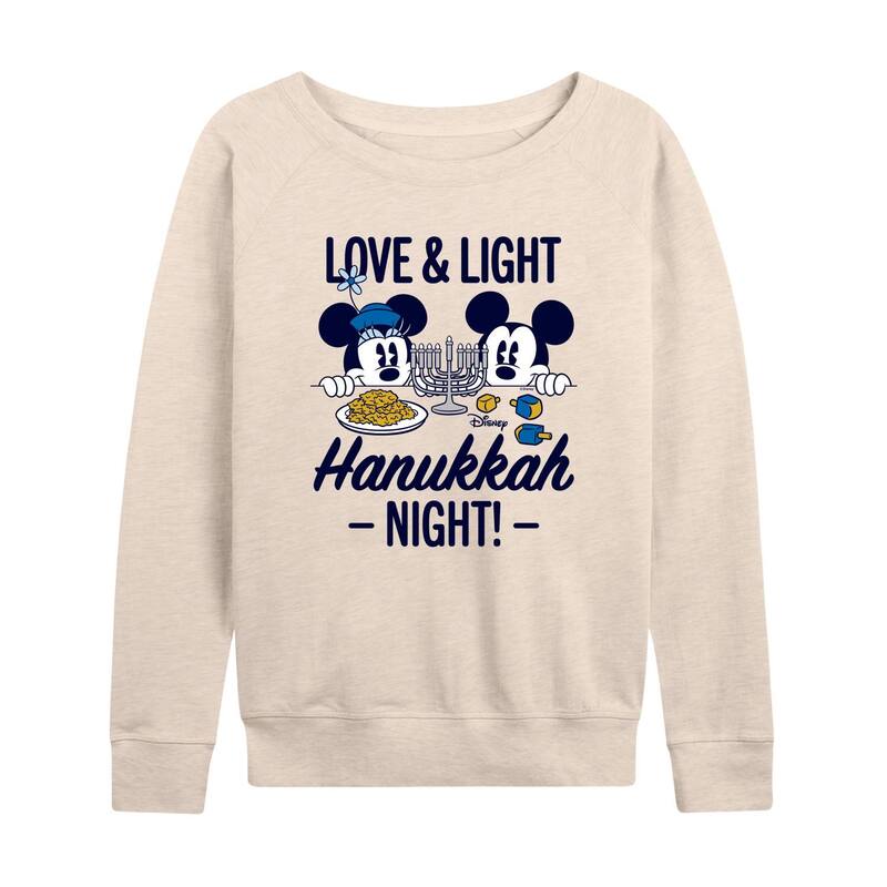 ディズニー レディース トップス Tシャツ パイル Women's Disney Mickey Mouse Love & Light Hanukkah Night French Terry Long Sleeve Tee Beige ベージュ