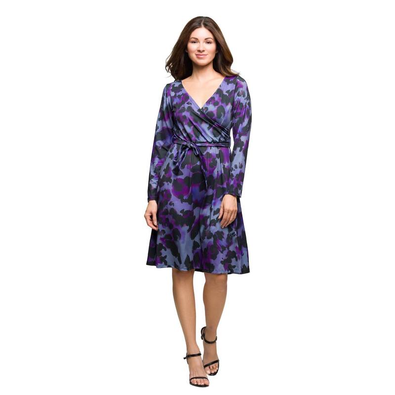 24 セブンコンフォート レディース トップス ワンピース プリント Women's 24Seven Comfort Apparel Print Long Sleeve Wrap Dress with Belt Purple Multi パープル|ReVida 店