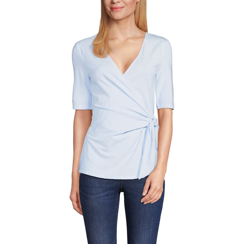 ランズエンド レディース トップス Tシャツ ブラウス Women's Lands' End Elbow Sleeve Side Tie Blouse White Periwinkle ホワイト