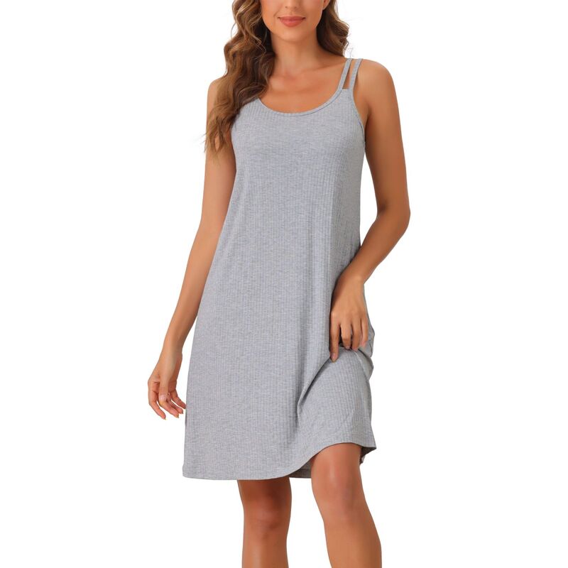 cheibear レディース アンダーウェア ナイトウェア ひざ丈 シャツ ノースリーブ cheibear Women'sleeveless Pajama Dress Chemise Nighties Knee Length Nightshirts Camisole Nightgowns Gray グレー｜ReVida 店