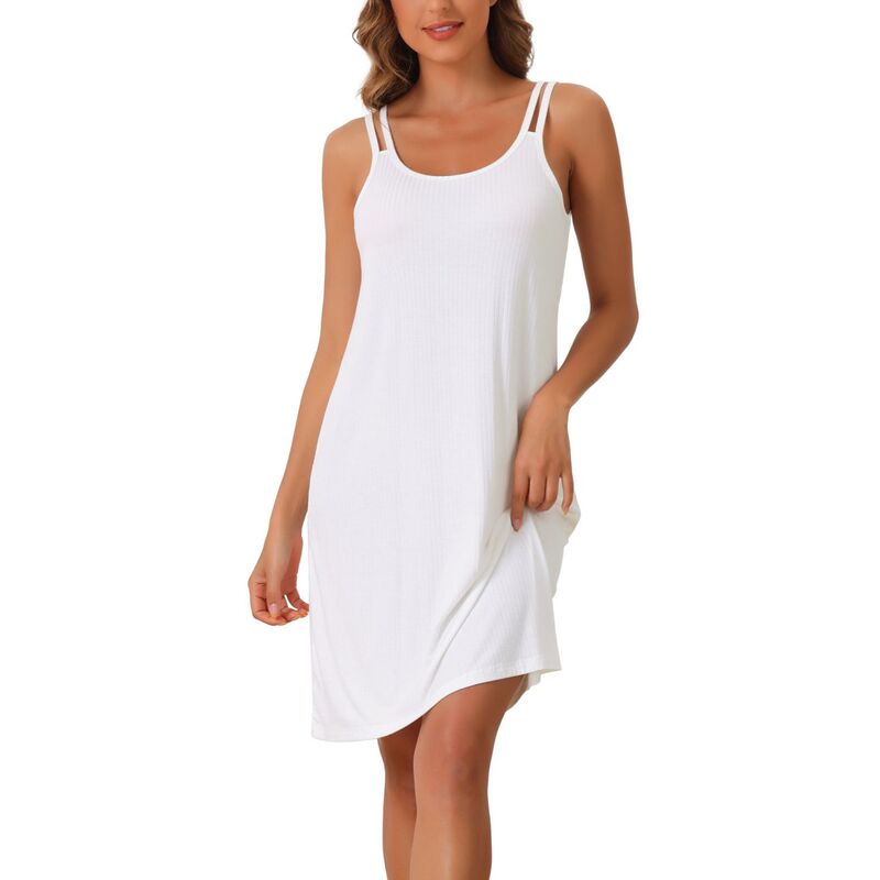 cheibear レディース アンダーウェア ナイトウェア ひざ丈 シャツ ノースリーブ cheibear Women'sleeveless Pajama Dress Chemise Nighties Knee Length Nightshirts Camisole Nightgowns White ホワイト|ReVida 店