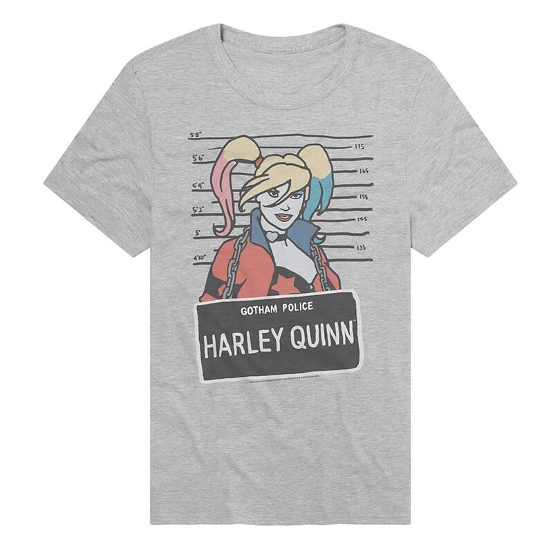 アニメキャラクター メンズ トップス Tシャツ グラフィック Licensed Character Men's DComics Batman Gotham Police Harley Quinn Mugshot Graphic Tee Athletic Heather ヘザー