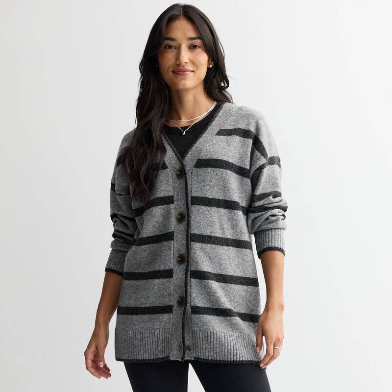 ソノマ レディース アウター ニット・セーター カーディガン Women'sonoma Goods For Life Striped Tunicardigan Gray Black Stripe ブラック