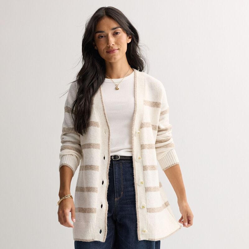 ソノマ レディース アウター ニット・セーター カーディガン Women'sonoma Goods For Life Striped Tunicardigan Ivory Cream Stripe クリーム|ReVida 店