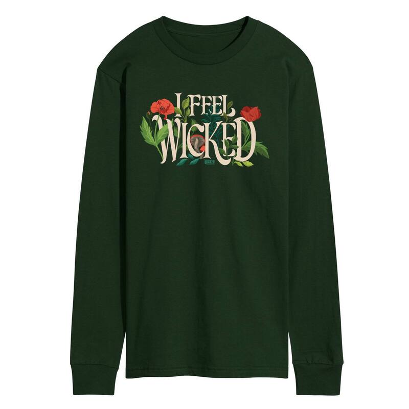 アニメキャラクター メンズ トップス Tシャツ グラフィック Licensed Character Men's Wicked For Good Elphaba I Feel Wicked Long Sleeve Graphic Tee Forest Green グリーン｜ReVida 店