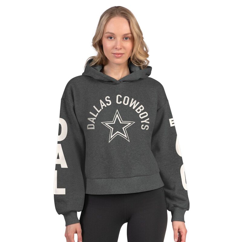 クランク レディース トップス プルオーバー クロップド フリース パーカー Women\u0027starter Heather Charcoal Dallas Cowboystar Player Cropped Fleece Pullover Hoodie Cow Charco 濃灰色