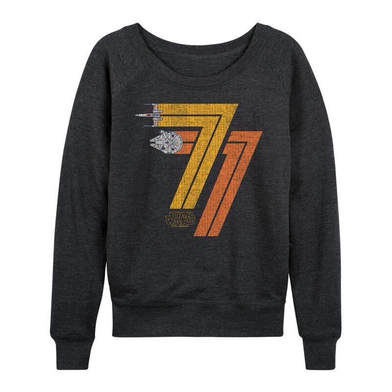 スター ウォーズ レディース トップス Tシャツ パイル Women'star Wars 77 Distressed French Terry Long Sleeve Tee Heather Charcoal チャコール