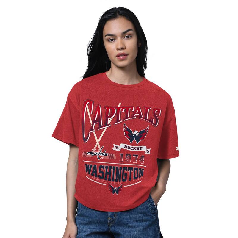 スターター レディース トップス Tシャツ キャップ Women'starter Heathered Washington Capitals Oversized Hall ofame T-Shirt Cap Red レッド