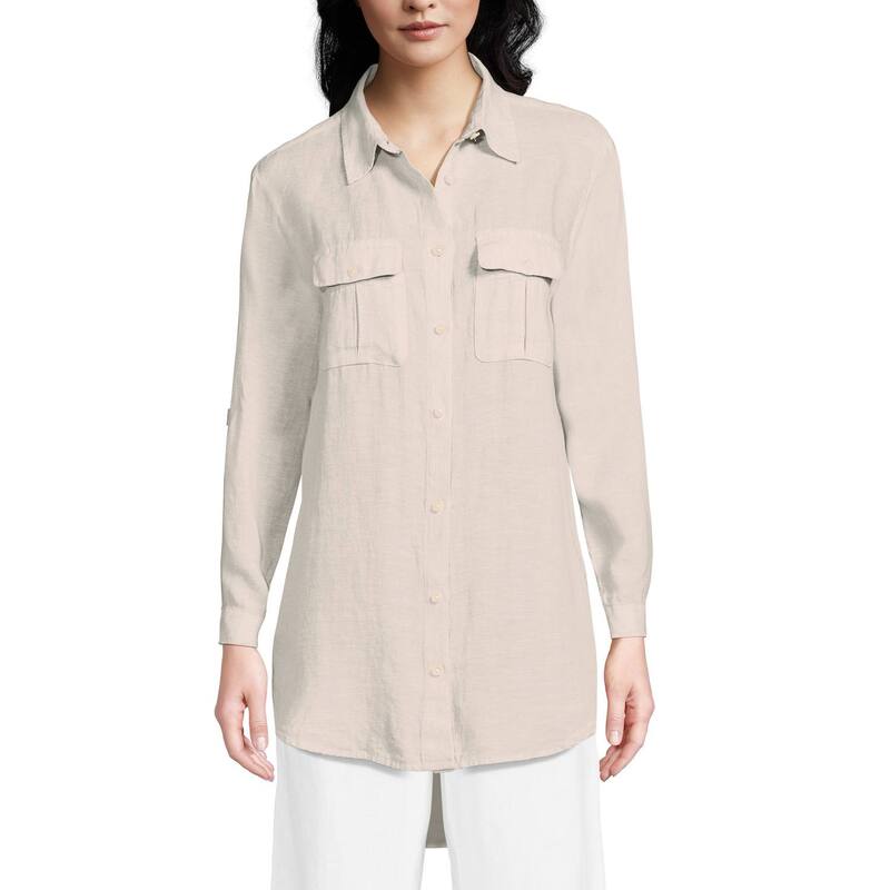 ランズエンド レディース トップス Tシャツ リネン Women's Lands' End Linen Roll Sleeve Relaxed Tunic Top Champagne Linen シャンパン
