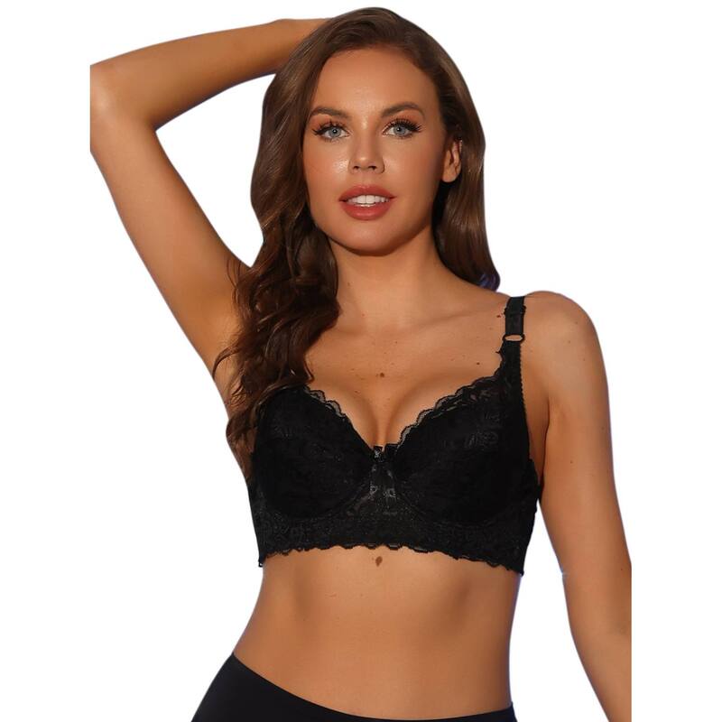 アレグラ ケー レディース アンダー御召しもの ブラ スピード競技 ALLEGRA K Women\u0027s Underwired Lace Adjustable Straps Push-up 3/4 Cup Bra Black 黒いこと