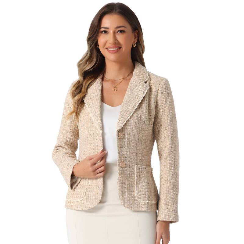 アレグラ ケー レディース アウター ジャケット・ブルゾン ツイード ブレザー ALLEGRA K Plaid Tweed Jacket for Women's Notch Lapel Button Elegant Long Sleeve Blazer Jackets Apricot アプリコット