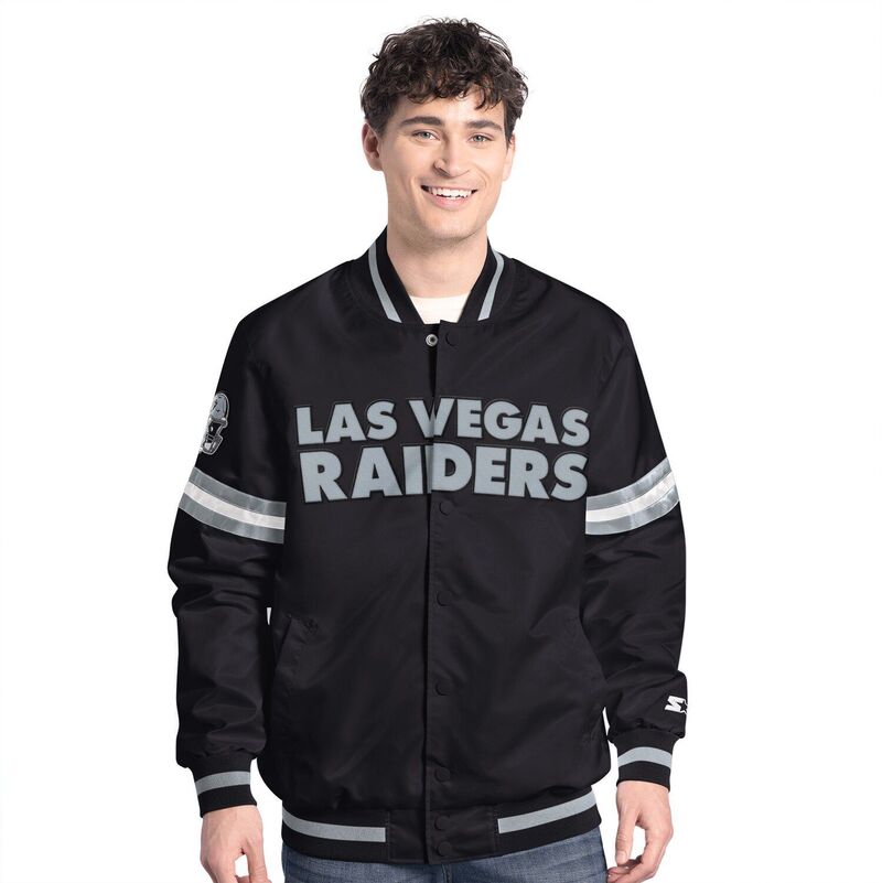 スターター メンズ アウター ジャケット・ブルゾン Men'starter Black Las Vegas Raiderscout Full-Snap Varsity Jacket Lvr Black ブラック｜ReVida 店