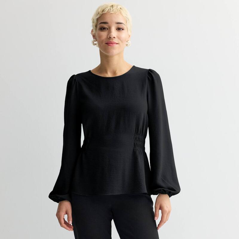 ナインウェスト レディース トップス シャツ ブラウス Women's Nine West Cinched Long Sleeve Blouse Mineral Black ブラック