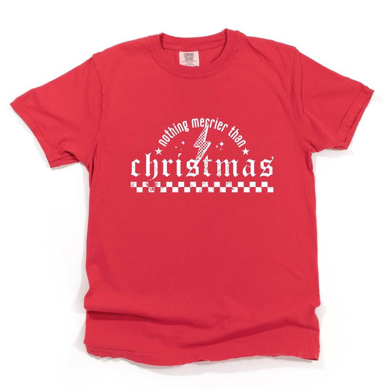Simply Sage Market レディース トップス ティーシャツ Simply Sage Market Nothing Merrier Than Christmas Grunge - Garment Dyed Tee Red 赤いこと トップス-レディースファッション-Tシャツ・カットソー
