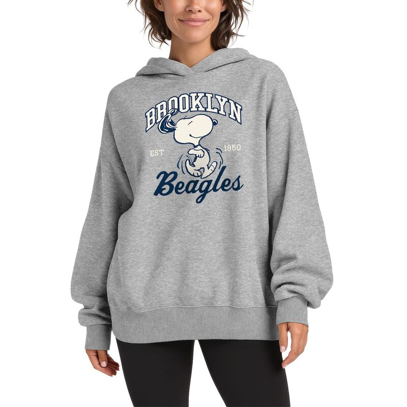アニメキャラクター レディース トップス Tシャツ スウェット フリース パーカー Licensed Character Women's Peanutsnoopy Brooklyn Beagles Oversized Fleece Hoodie Sweatshirt Athletic Heather ヘザー｜ReVida 店