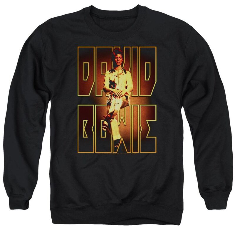 アニメキャラクター メンズ アウター ニット・セーター クルーネック スウェット シャツ Licensed Character David Bowie Perched Adult Crewneck Sweatshirt Black ブラック