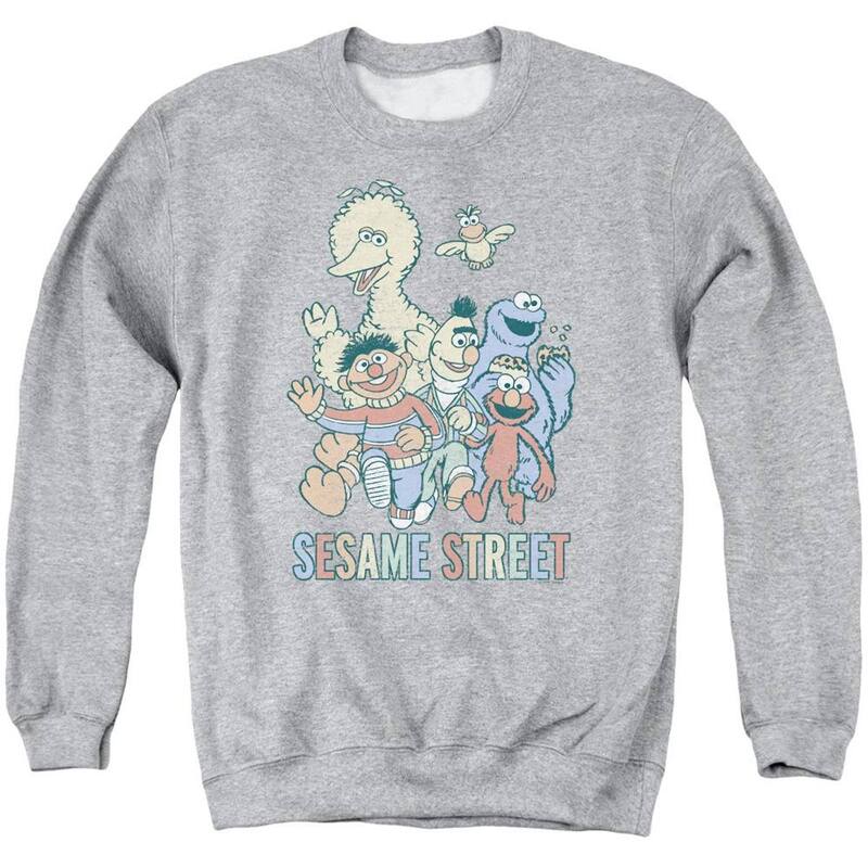 アニメキャラクター メンズ アウター ニット・セーター クルーネック スウェット シャツ Licensed Character Sesame Street Colorful Group Adult Crewneck Sweatshirt Athletic Heather ヘザー