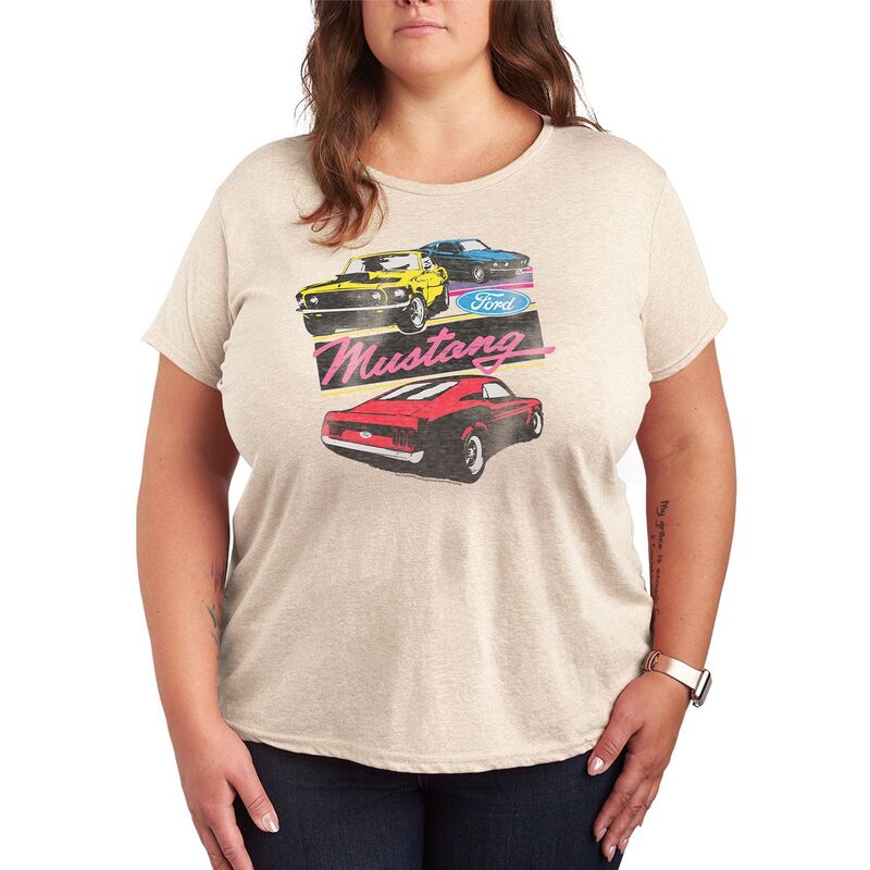 アニメキャラクター レディース トップス Tシャツ ヴィンテージ プラスサイズ グラフィック Licensed Character Plusize Ford Mustang Vintage Graphic Tee Beige ベージュ