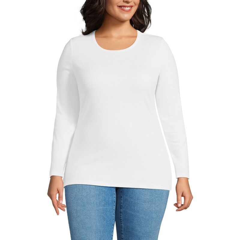 ランズエンド レディース トップス Tシャツ クルーネック プラスサイズ Plusize Lands' End Long Sleeve Micro Rib Crewneck Top White ホワイト