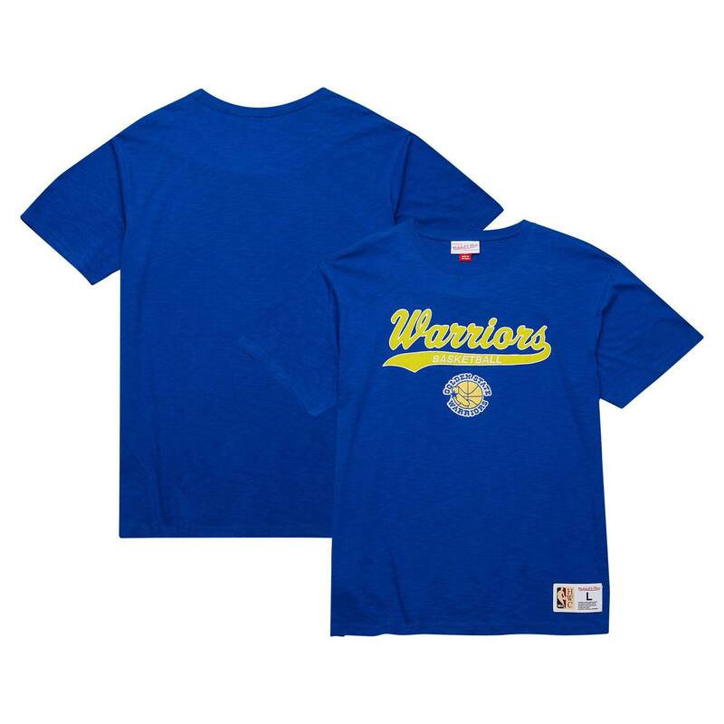 ミッチェル&ネス メンズ トップス Tシャツ Men's Mitchell & Ness Royal Golden State Warriors Hardwood Classics Felt Applique Slub T-Shirt War Blue ブルー