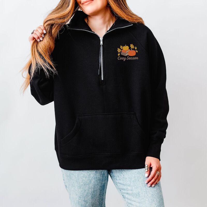Simply Sage Market レディース トップス Tシャツ ハーフジップ 刺繍 フリース Simply Sage Market Embroidered Cozy Season Books - Women's Quarter Zip Fleece Black ブラック