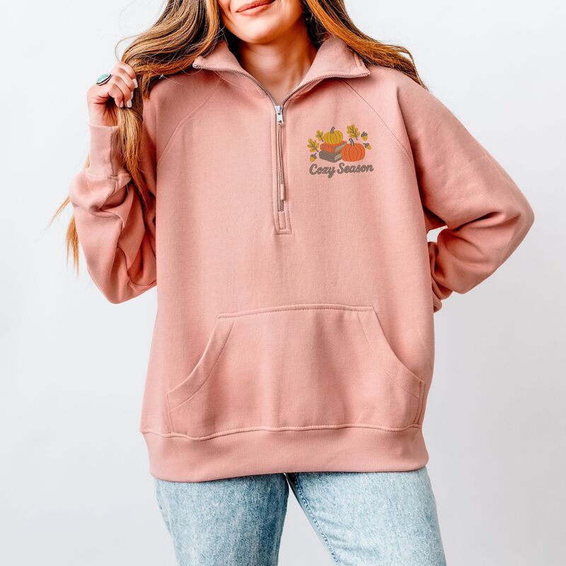 Simply Sage Market レディース トップス Tシャツ ハーフジップ 刺繍 フリース Simply Sage Market Embroidered Cozy Season Books - Women's Quarter Zip Fleece Blush ブラッシュ