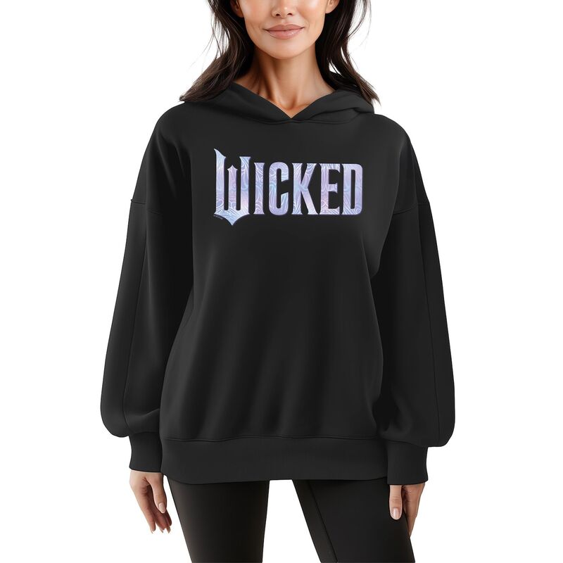 アニメキャラクター レディース トップス Tシャツ スウェット ロゴ フリース パーカー Licensed Character Women's Wicked For Good Logo Butterfly Sparkle Oversized Fleece Hoodie Sweatshirt Black ブラック|ReVida 店