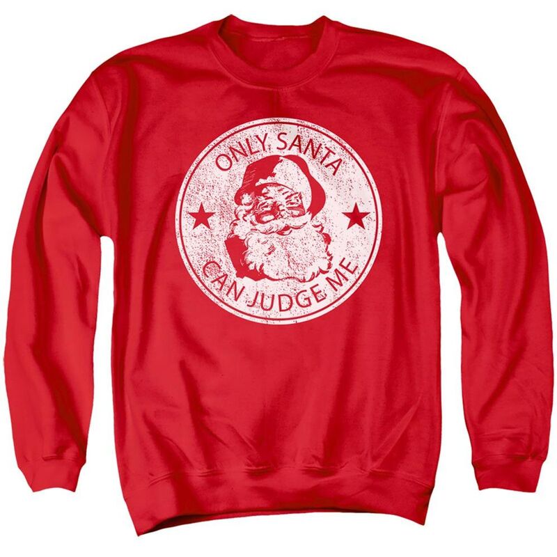 アニメキャラクター メンズ アウター ニット・セーター クルーネック スウェット シャツ Licensed Character Only Santa Can Judge Christmas Unisex Adult Crewneck Sweatshirt Sweatered レッド