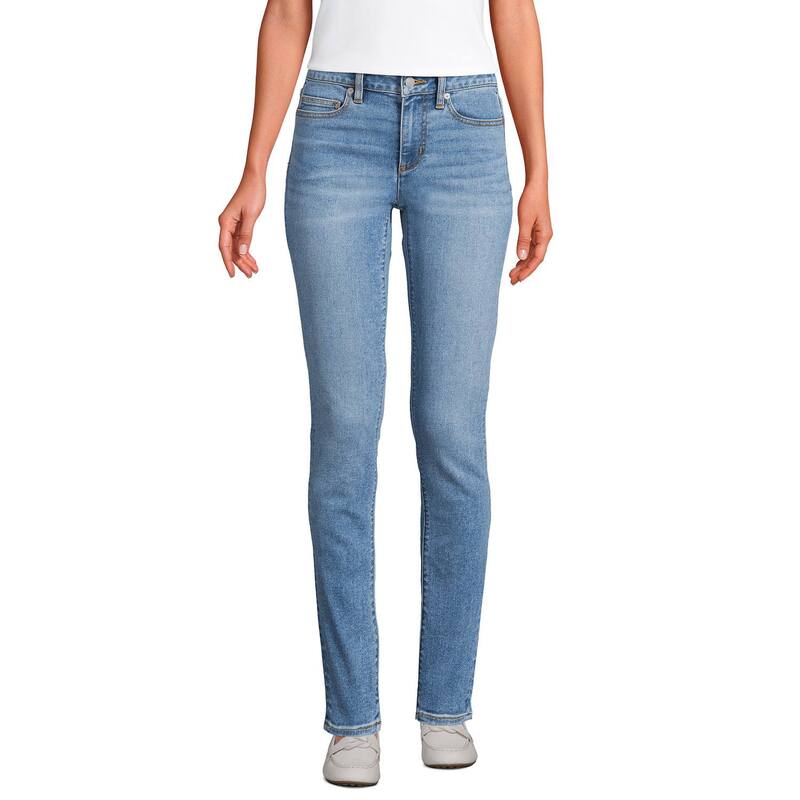 ランズエンド レディース ボトムス デニムパンツ ジーンズ Women's Lands' End Recover Mid Rise Slim Leg Jeans Beau Blue ブルー
