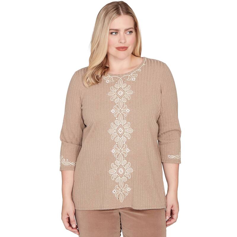アルフレッド ダナー レディース トップス Tシャツ プチ 刺繍 ニット Petite Alfredunner Embroidered Medallion Center Knitop Mocha モカ