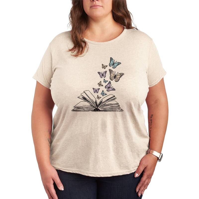 アニメキャラクター レディース トップス Tシャツ プラスサイズ グラフィック Licensed Character Plusize Butterfly Book Graphic Tee Beige ベージュ