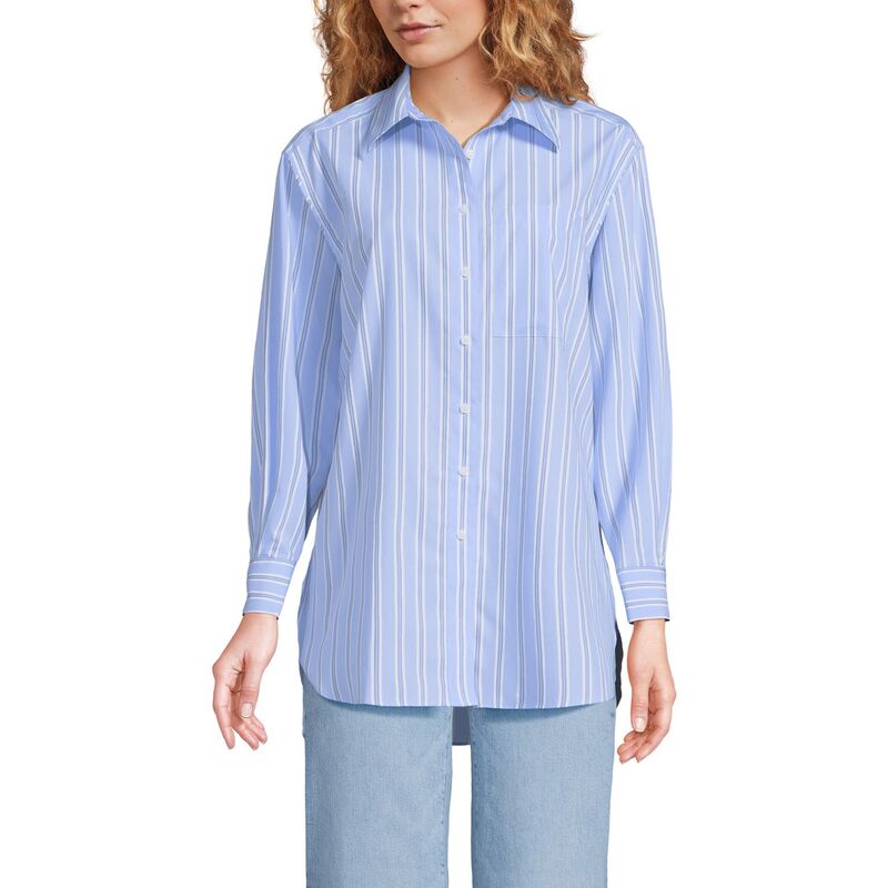 ランズエンド レディース トップス Tシャツ Women's Lands' End Oversized No Iron Tunic with Statement Collar Shirt Blue Sky Stripe ブルー 13,485円