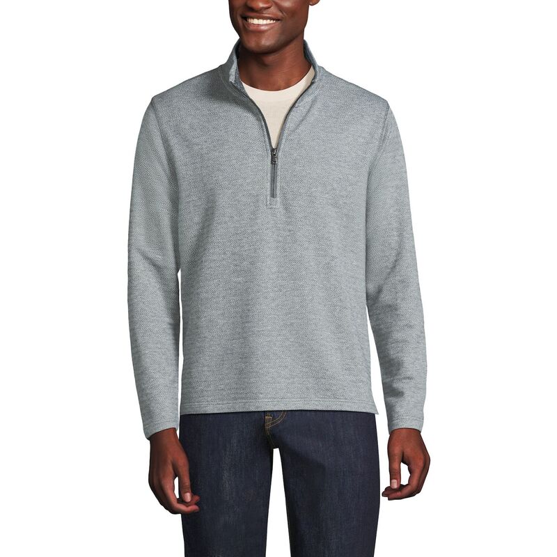 ランズエンド メンズ トップス Tシャツ ハーフジップ Men's Lands' End Long Sleeve Herringbone Textured Quarter Zip Topewter Heather ヘザー