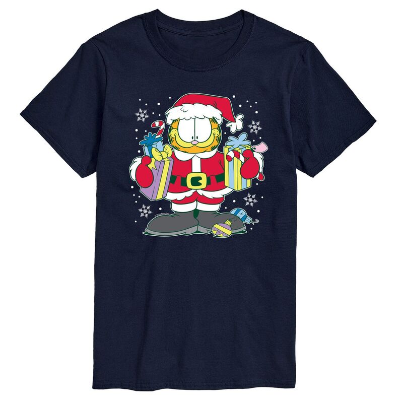 アニメキャラクター メンズ トップス Tシャツ トール グラフィック Licensed Character Big & Tall Garfield Santa Garfield Graphic Tee Navy ネイビー