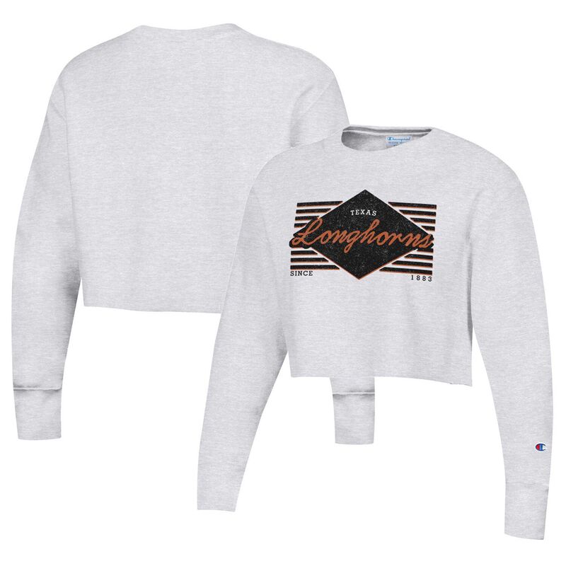 チャンピオン レディース トップス Tシャツ スウェット クロップド Women's Champion Heather Gray Texas Longhorns Reverse WeaveCropped Pullover Sweatshirtex Grey グレー