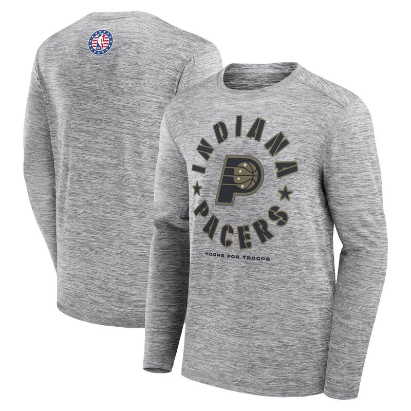 ファナティクス メンズ トップス プルオーバー Men\u0027s Fanatics Heather Gray Indiana Pacers NBA Hoops for Troops Long Sleeve T-Shirt Pcr Grey 薄墨色