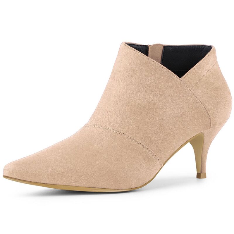 アレグラ ケー レディース シューズ ブーツ・レインブーツ カットアウト アンクル ヒール ALLEGRA K Women's Pointed Toe Kitten Heel Cutout Ankle Boots Khaki カーキ