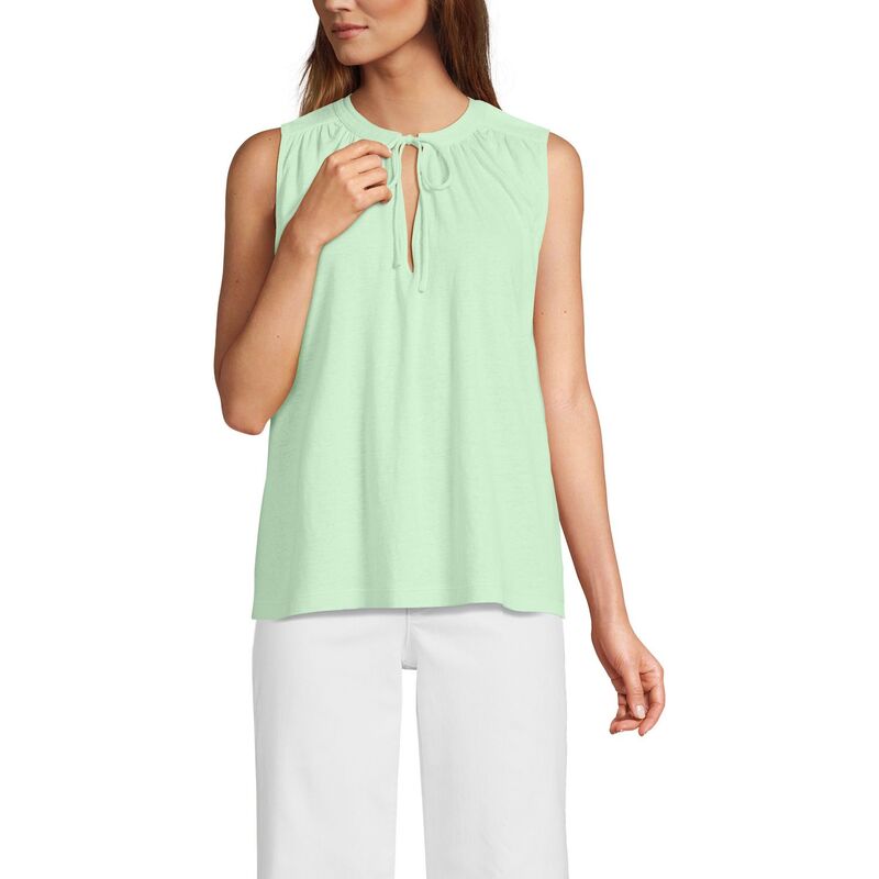 ランズ挙げ句の果て レディース トップス プルオーバー Women\u0027s Lands\u0027 End Notch Neck Swing Tank Top Icy Mint Green 緑であること