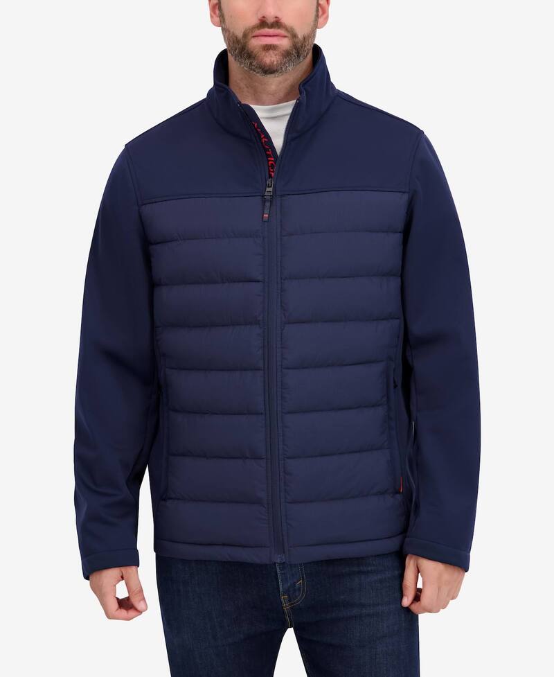 ナウティカ メンズ アウター ジャケット・ブルゾン Men's Nautica Transitional Mixed Media Jacket Navy Seas ネイビー