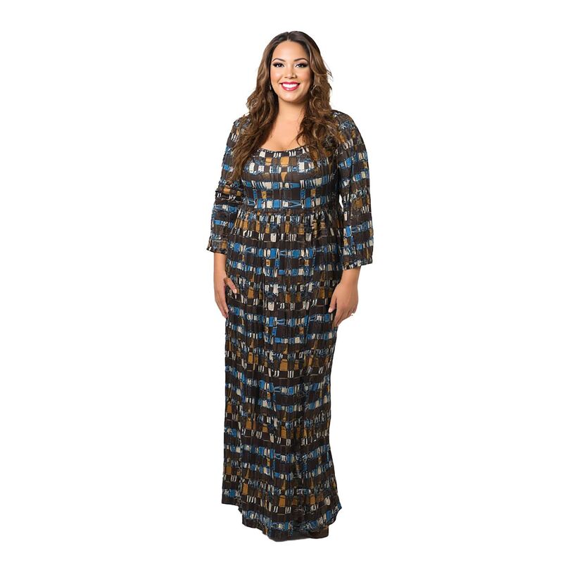 24 セブンコンフォート レディース トップス 衣装 つけ加える大きさ 帝国 マキシ Plusize 24Seven Comfort Apparelong Sleevempire Waist Maxi Dress Brown Multi 赤銅色